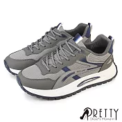 【Pretty】男 運動鞋 休閒鞋 綁帶 吸震減壓 厚底 JP25.5 藍色