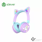 iClever BTH21 炫光無線兒童耳機 紫綠色