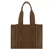 Chloe Woody tote bag新款粒面牛皮中號托特包- 咖啡