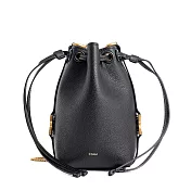 Chloe 新款Marcie 粒面小牛皮抽繩束口水桶包 黑色