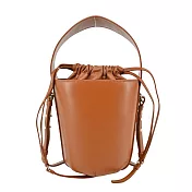 Chloe Sense經典刺繡LOGO小牛皮束口水桶包 棕色