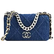 CHANEL 19系列 菱格紋丹寧帆布WOC手拿/斜背包(藍色)