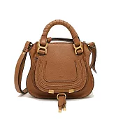 Chloe Marcie 粒面牛皮翻蓋迷你馬鞍斜背包 棕色