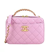 CHANEL Small vanity case 菱格粒紋牛皮金扣鏈帶化妝/斜背包(粉色)