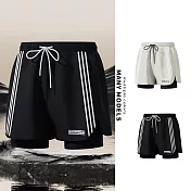 【STizi史堤茲】假兩件透氣防尷尬男士泳褲 男生泳褲(488) XL 米白