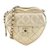 CHANEL 菱格紋小羊皮鏈帶金釦愛心肩背包 (金色)
