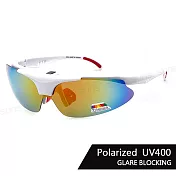 【SUNS】上翻式運動偏光墨鏡 Polarized頂規強化偏光鏡片 男女適用 防滑/輕量 抗UV400 S304 白框紅水銀