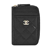 CHANEL 經典LOGO菱格紋小牛皮卡片零錢夾(黑色)