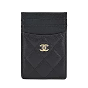 CHANEL 雙C LOGO菱格紋小牛皮萬用卡夾(黑色)