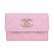 CHANEL 雙C壓紋LOGO菱格紋小牛皮卡片/零錢夾(粉色)