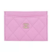 CHANEL 經典雙C LOGO菱格小牛皮卡片夾(粉色)