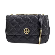 Tory burch 菱格紋黑金鏈帶側背包-黑色
