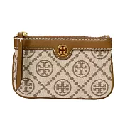 Tory burch 緹花皮革零錢包-卡其色