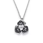 SWAROVSKI 銀黑鑲鑽三瓣花朵墜鍊-銀