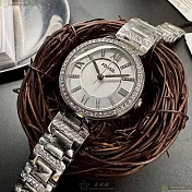 FOSSIL化石精品錶,編號：FS00133,36mm圓形銀精鋼錶殼白色錶盤精鋼銀色錶帶