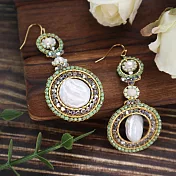 【PinkyPinky Boutique】天然珍珠母貝 奢華鍍真金圈圈耳環  (青綠)