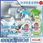 (2瓶任選超值組)日本KAO花王-SUPER泡洗淨浴室除垢防霉消臭泡沫噴霧清潔劑350ml/瓶 (衛浴磁磚粉紅漬清洗,洗手台排水口除黏液,浴缸去皂垢中性洗劑) 無香(藍)*2瓶
