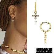 ELLIE VAIL 邁阿密防水珠寶 方鑽十字架耳環 金色小圓耳環 Taran Baguette Cros