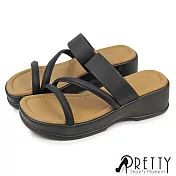 【Pretty】女 拖鞋 厚底 鬆糕 一字 吸震 EU36 黑色