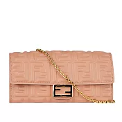 FENDI FF Logo壓紋小羊皮鍊帶WOC (粉紅色)