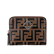 FENDI FF Diamonds 浮雕皮革6卡拉鏈短夾 (棕色)