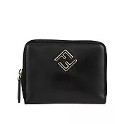 FENDI FF Diamonds 素面小牛皮6卡拉鏈短夾 (黑色)