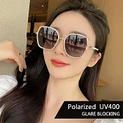 【SUNS】Polarized時尚大框質感名媛款 淑女偏光墨鏡 顯小臉 S618 輕量/防眩光/抗UV400   白金框漸灰片