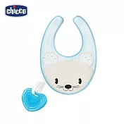 【Chicco】動物棉織圍兜附掛矽膠固齒器 藍