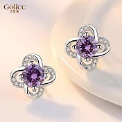 【Gulicc】耳環 優雅幸運草 永恆花語耳環 (紫色鑽)
