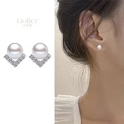 【Gulicc】耳環 優雅 珍珠V字鑲鑽氣質耳環