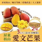《沁甜果園》屏東愛文芒果3公斤*2箱(8-10顆裝)產地箱