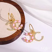 【Gulicc】耳環 小香風 名媛雙C編織耳環 (粉色)