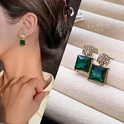 【Gulicc】耳環 方形祖母綠簡約鑲鑽耳環