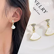 【Gulicc】耳環 法式 優雅扇形小裙 精鑲耳環