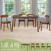 Homelike 喜家居140cm黑岩板胡桃餐桌椅組(一桌四椅)(2517-31)