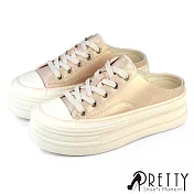 【Pretty】女 穆勒鞋 休閒拖鞋 懶人拖鞋 半拖鞋 厚底 珠光 EU36 粉紅色