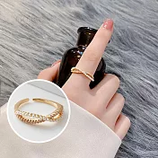 【Gulicc】戒指 輕奢珍珠交叉鋯石戒子 (可調式戒圍)