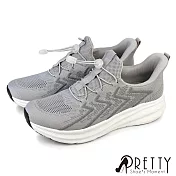【Pretty】男 運動鞋 休閒鞋 健走鞋 厚底 輕量 彈力束帶 EU41 灰色