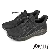 【Pretty】女 運動鞋 休閒鞋 健走鞋 厚底 輕量 彈力束帶 EU37 黑色