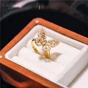 【Gulicc】戒指 蝴蝶與珍珠 造型食指戒 (可調式戒圍)