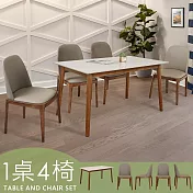 Homelike 喜家居140cm白巖板胡桃餐桌椅組(一桌四椅)(2517-24)
