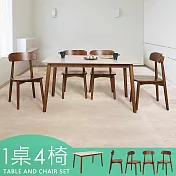 Homelike 喜家居140cm白巖板胡桃餐桌椅組(一桌四椅)(2517-19)