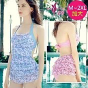 PanTyng潘婷 加大連身萊克泳裝 藍粉甜心(M-2XL)82612 藍色-M