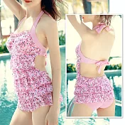 PanTyng潘婷 加大連身萊克泳裝 藍粉甜心(M-2XL)82612 粉色-M
