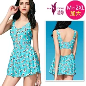 PanTyng潘婷 加大連身萊克泳裝 湖綠雅致(M-2XL)82637 M號