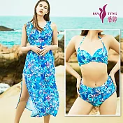 PanTyng潘婷 三件式比基尼 外罩衫連身裙-嵐藍風 (M-XL)778 M號