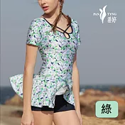 PanTyng潘婷 加大連身萊克泳裝 花宴婀娜(M-2XL)477 綠色-M號