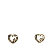 COACH C Logo 鏤空縫線愛心造型針式耳環 (金色)