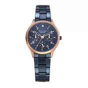 Roven Dino羅梵迪諾 浪漫旅人時尚腕錶-玫瑰金X藍小