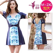PanTyng潘婷 加大連身萊克泳裝 顯瘦雅致藍(M-2XL)806 M號